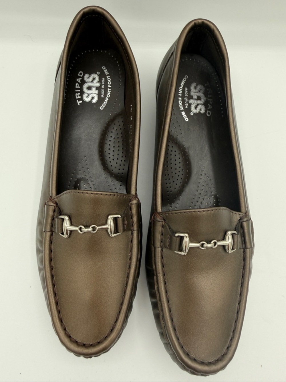 SAS Women's Metro Moc Toe Horsebit Tripad Comfort Loafers USA US 7.5 Bronze